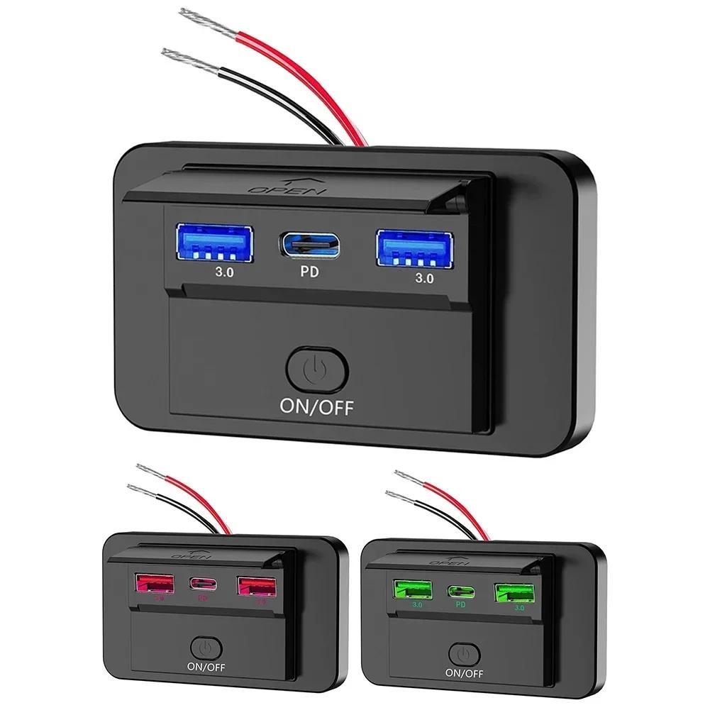 Autoladegerät-Steckdosenfeld, Dual-Schnellladegerät, Autoaufladung, 12-V-24-V-Fahrzeuge, 2 USB-Schnittstellen, Aluminiumlegierungsgehäuse