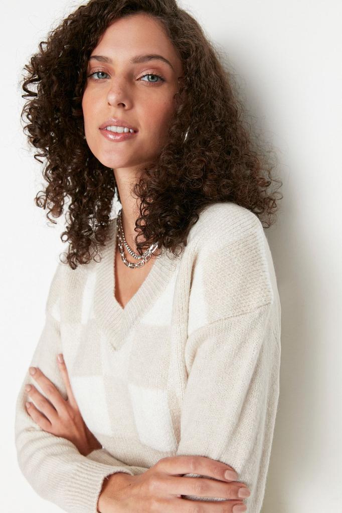 Women's Elegance Style Sweater Stone Crop Soft Textured Patterned Knitwear Sweater