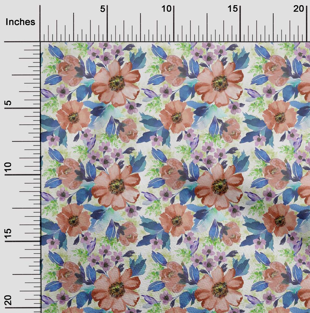 oneOone Cotton Flex Fabric Watercolor Leaves & Flower Floral Printed Craft Fabric BTY 40 Inch