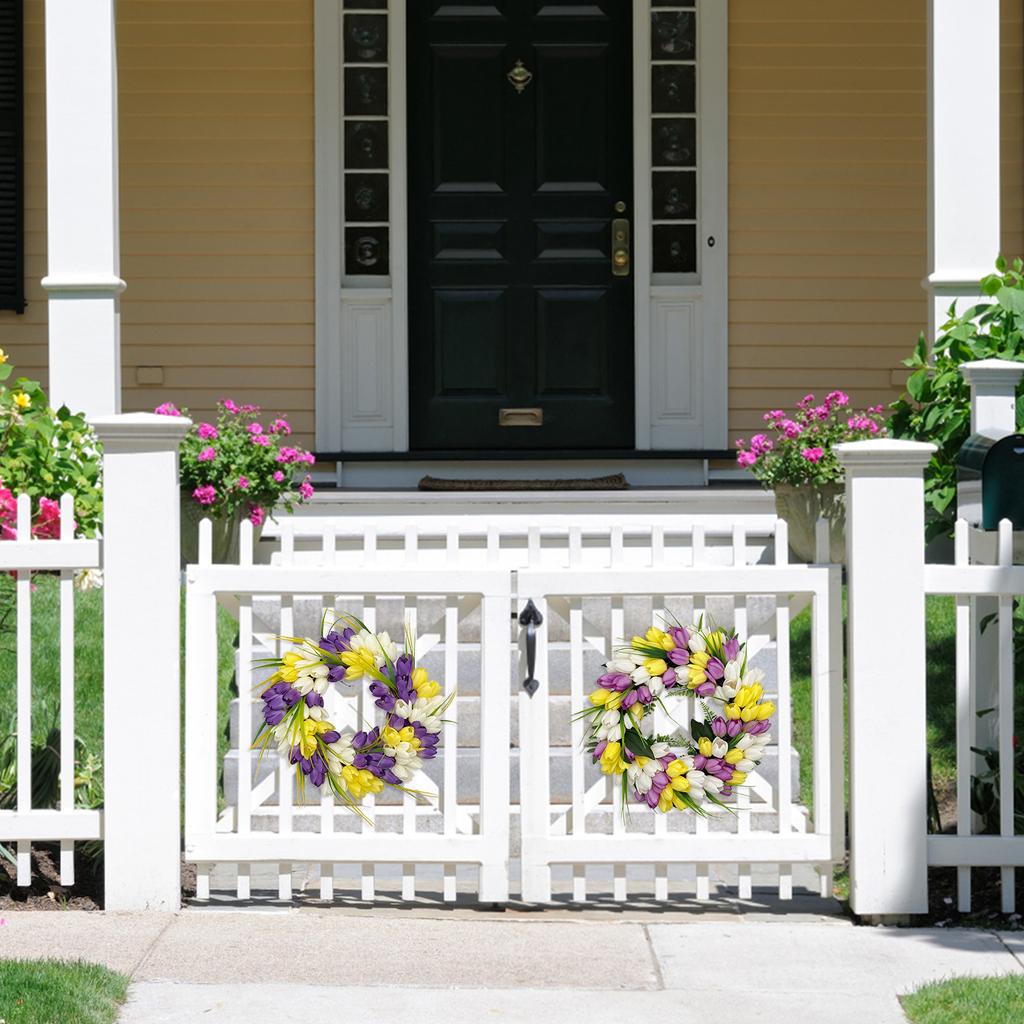 Flower Wreath Realistic Fade Resist Artificial Spring Wreath for Front Door Indoor Outdoor Home Decor Orange