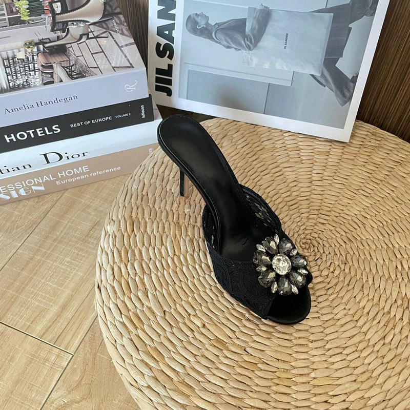 Fashion Women'S Summer Rhinestone Lace Round-Toe High Heels, Mesh Fabric Breathable Rhinestone Thin Heel Sandals