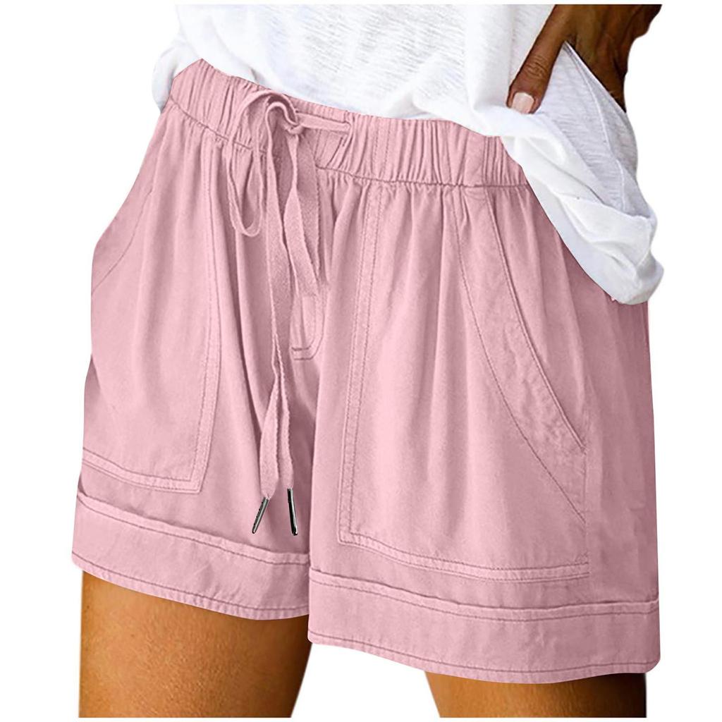 Women's Fashion Solid Color Drawstring Strap Pocket Casual Shorts