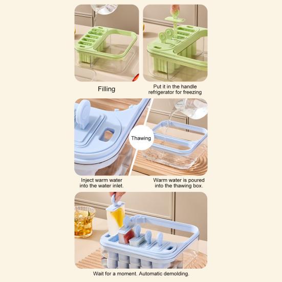 2-in-1 Ice Cube Tray with Lid Easy Push Release Ice Mold for DIY Popsicles Leakproof Freezer Container for Summer Drinks