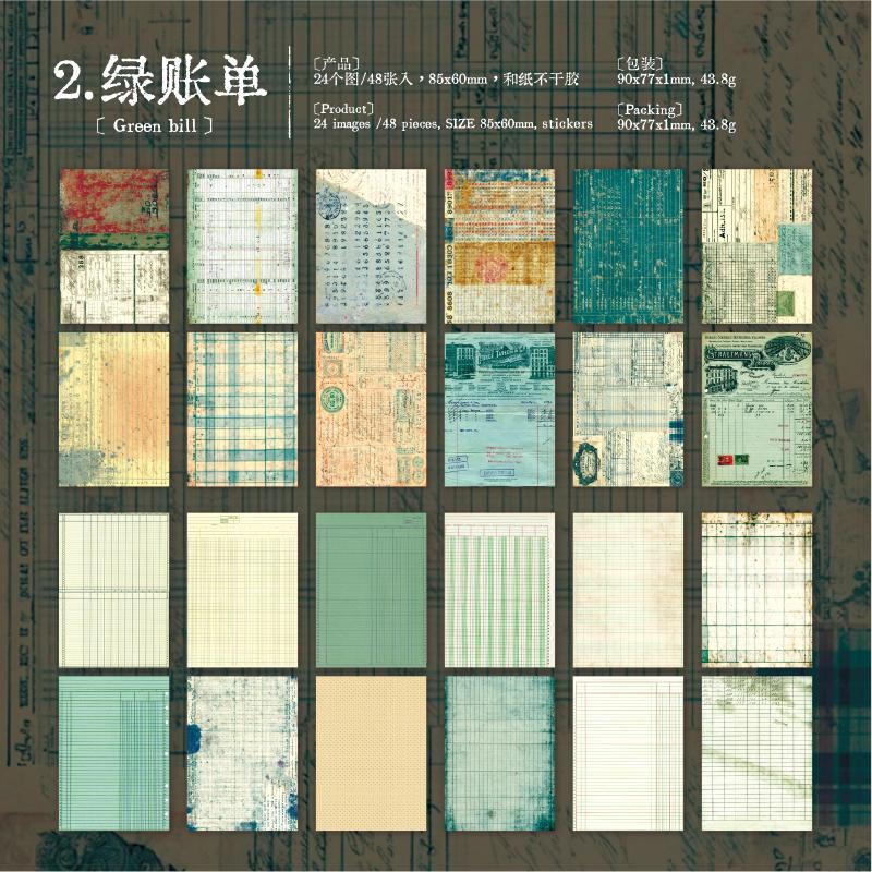 

48sheets/book Old Account List Series Creative Retro Aesthetics Washi Sticker Book DIY Scrapbooking Decorative Stickers