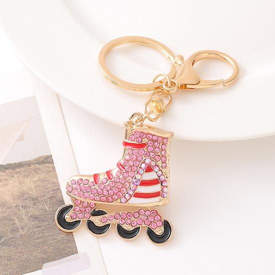 Rhinestone Striped Roller Skates Keychain Alloy Key Ring Backpack Schoolbag Hanging Decoration Bag Charm Purse Pendant