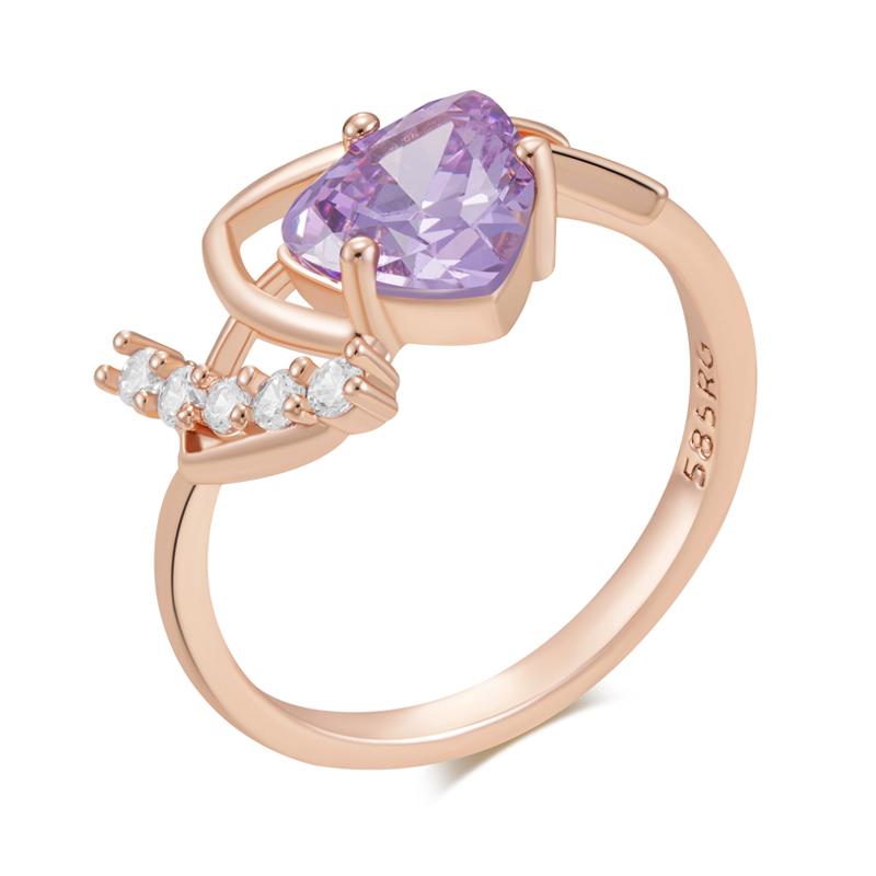 

Сверкающее фиолетовое кольцо с натуральным цирконом для женщин, модное, цвет розового золота, аксессуары для вечеринок, повседневные винтажные украшения 10