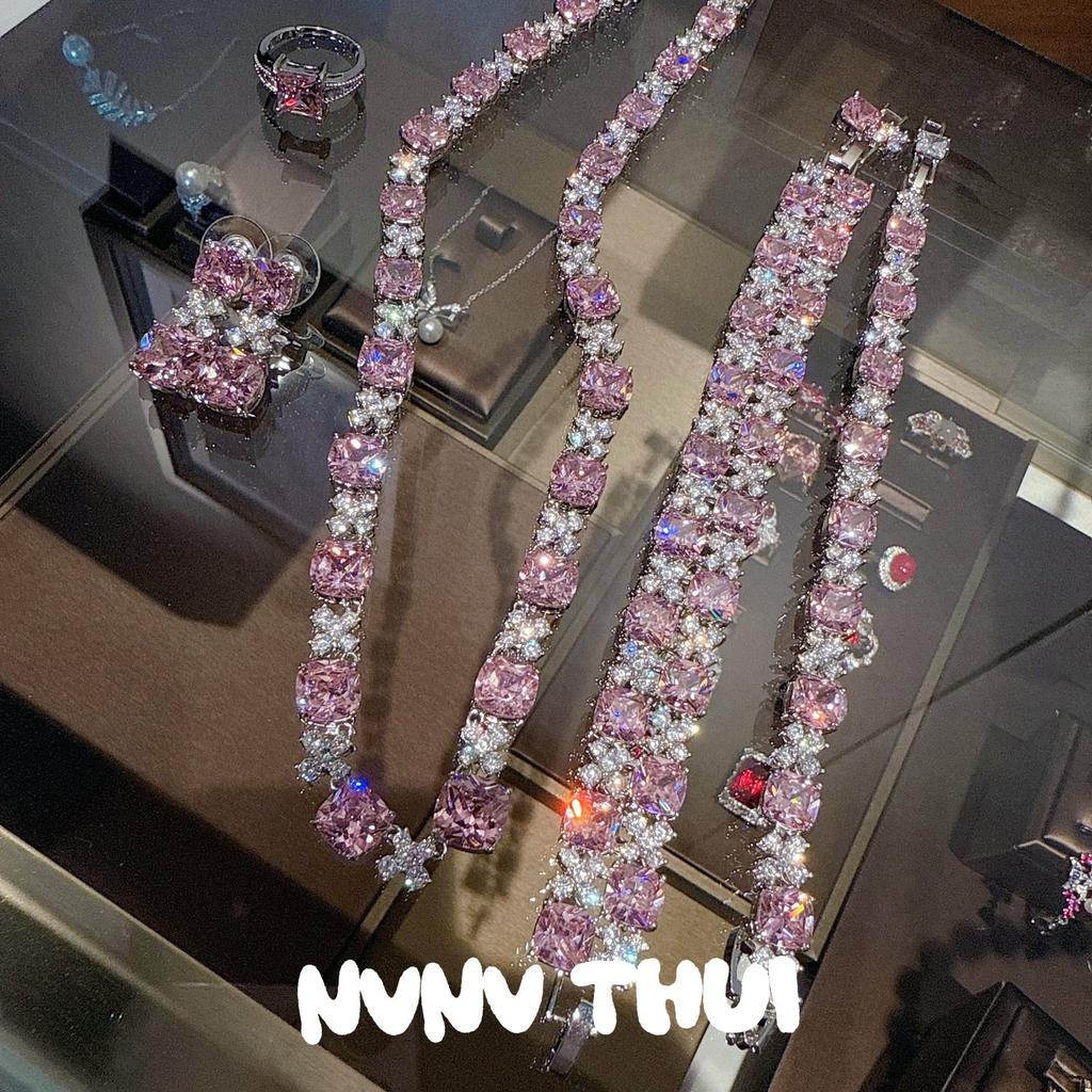 Mozambique Pink Crystal Flower Gem Necklace, Fragrant Fendai, Papalacha Petal Pink Diamond Bracelet Set