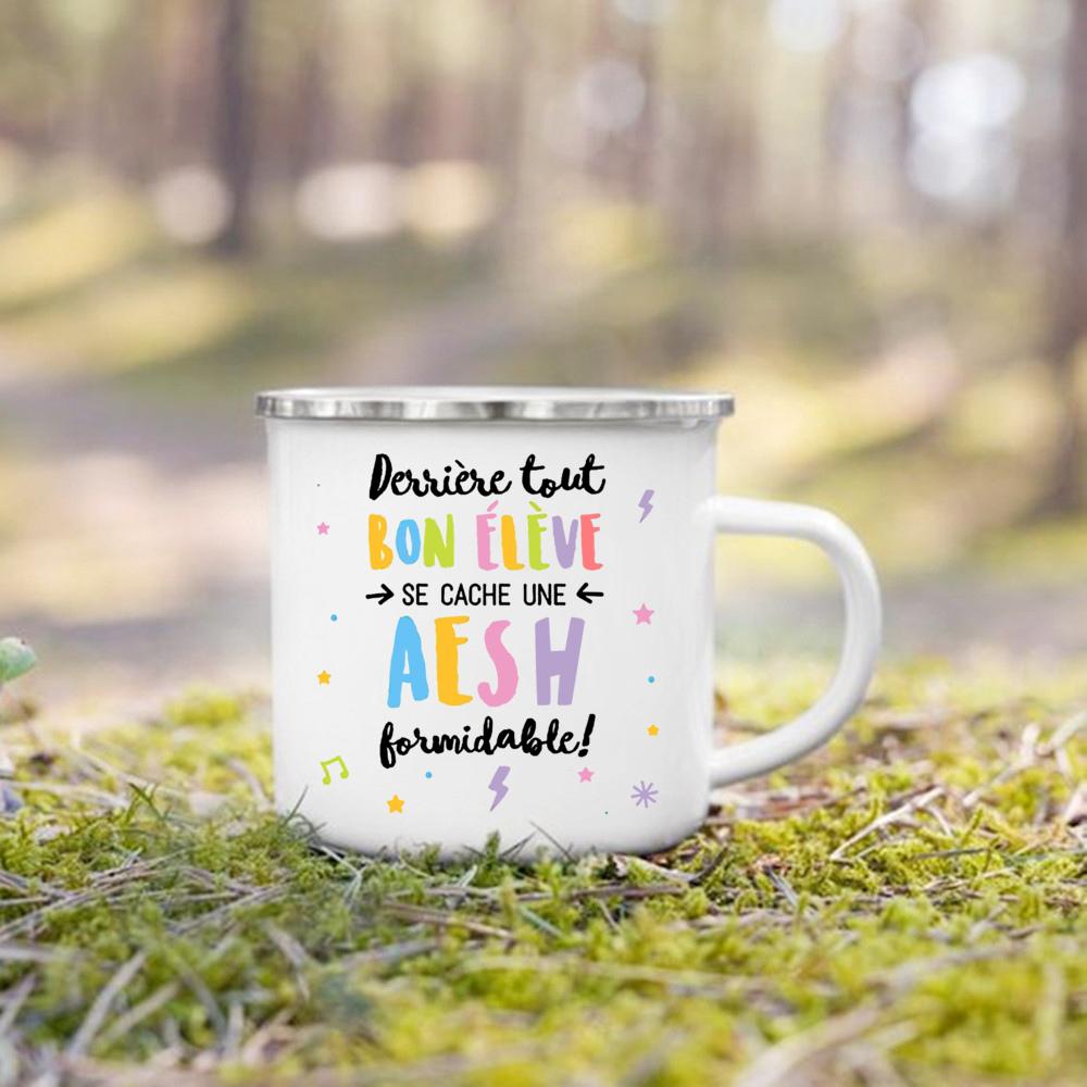 French Print Mugs Creative Coffee Cups Drinks Water Enamel Cup School Handle Drinkware Gifts for Maitresse/Maitre/Atsem/Aesh/Avs