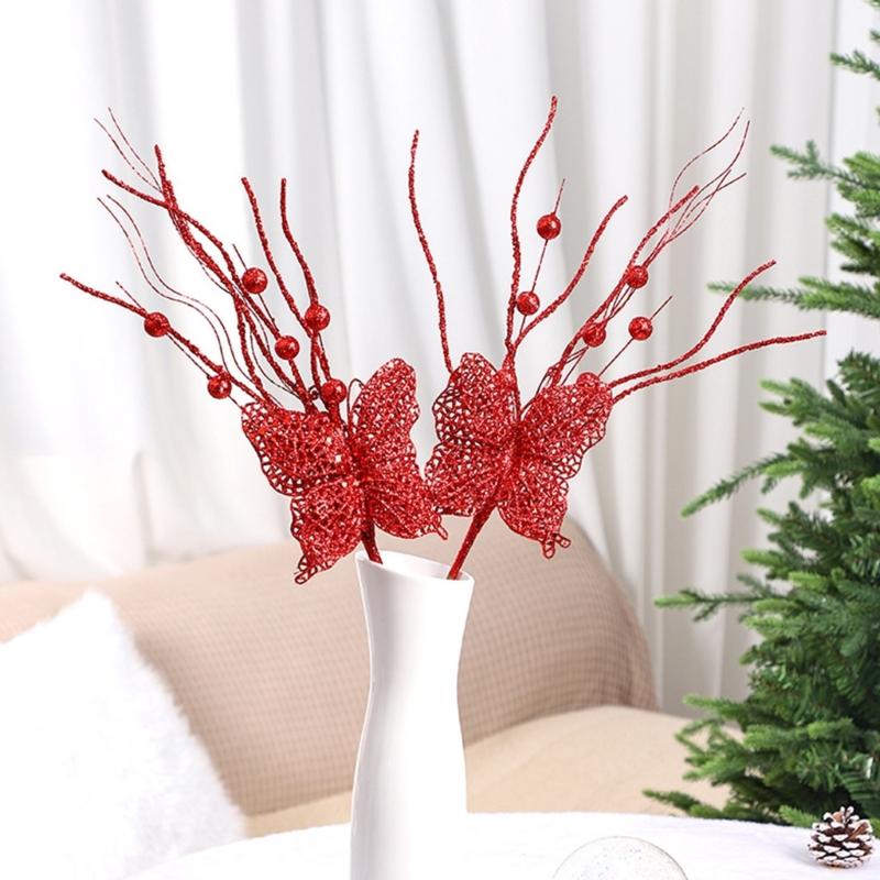 6Pcs Christmas Holly Berries Branch Holly Berries Stems Christmas Plant Decoration For Christmas Party Centerpieces