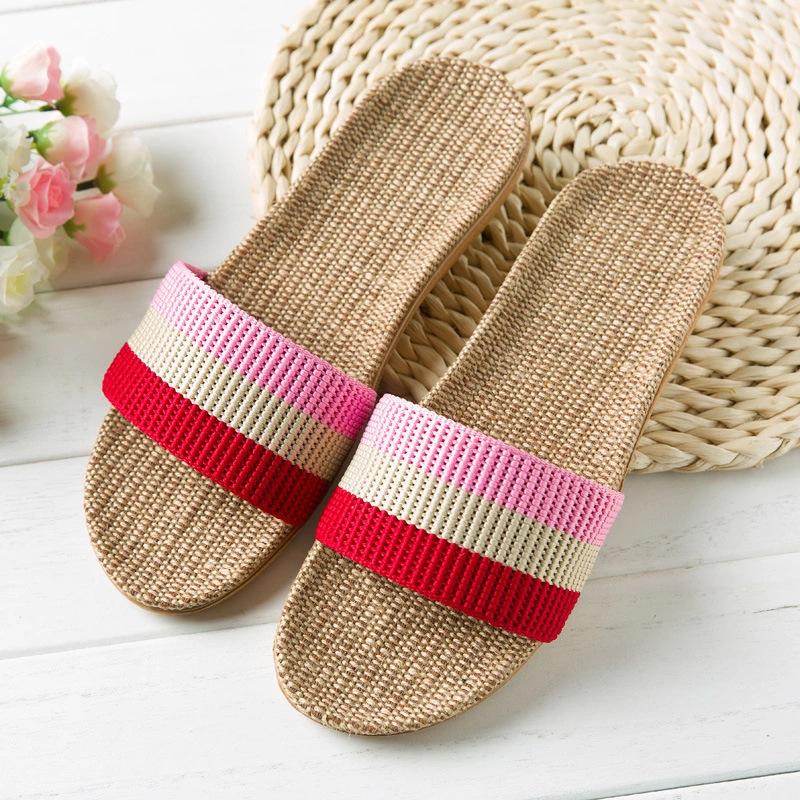 Summer linen slippers women's home couple home indoor non-slip soft bottom household cotton and linen cool slippers men