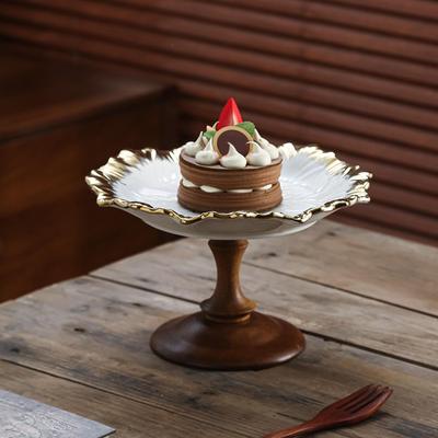 Cake Stand Cupcake Wooden Bottom Round Snack Candy Platter Dessert Display Holder for