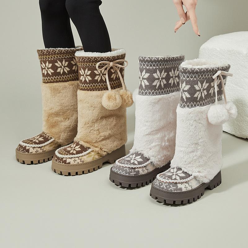 Damenmode Winterstiefel mit dicker Sohle, lang, leicht, warm, kälteabweisend, Schneestiefel, rutschfest, lässige Sneakers, Baumwollstiefel