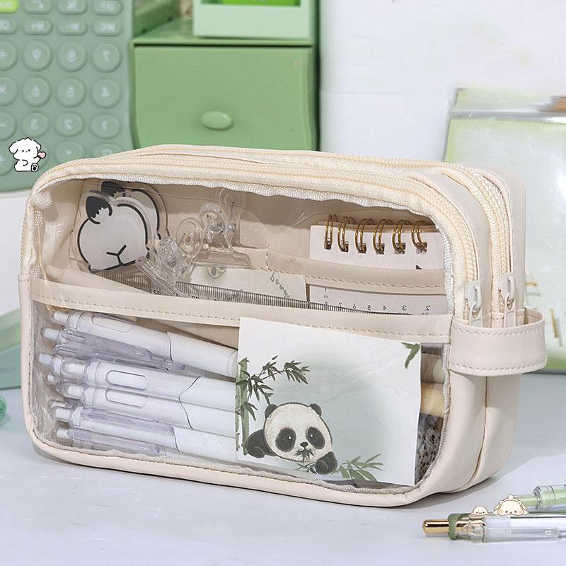 Students Stationery Pencil Bag Large Capacity Simple Transparent Pen Pouch for Girls Children Student Supplies
