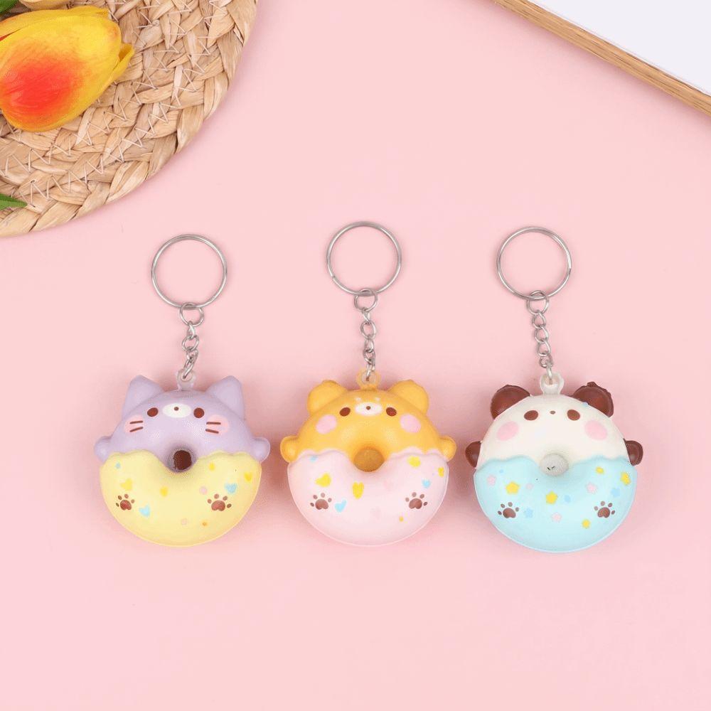 Soft Material Donut Pendant Keychain Cute Animal Design Cartoon Donut Pendant Holiday Gift