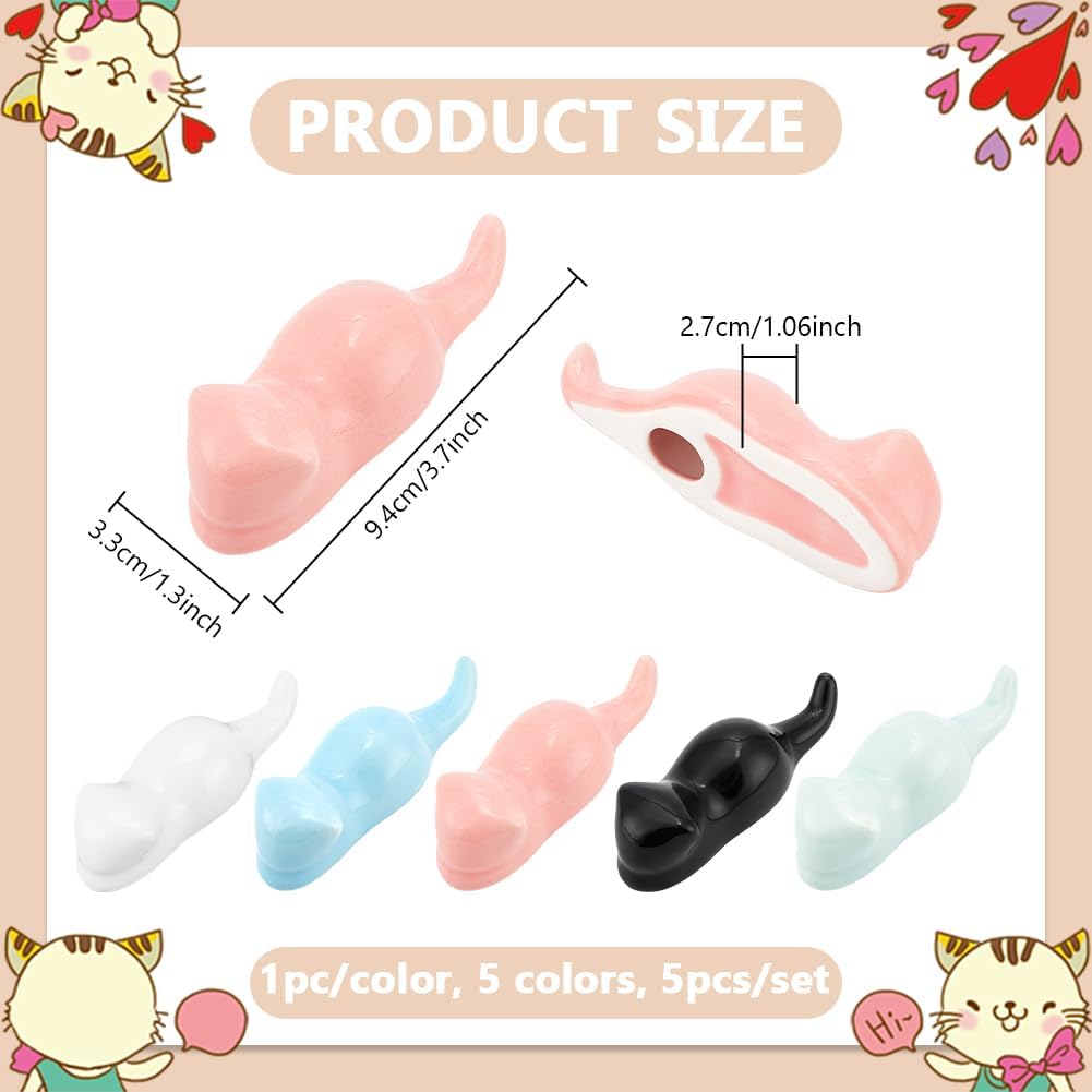 PH PandaHall 5pcs Chinese Calligraphy Brushes Rest Stand 5 Colors Ceramics Cat Shape Brushes Rest Holder Cute Painting Brushes Rests Writing Brush