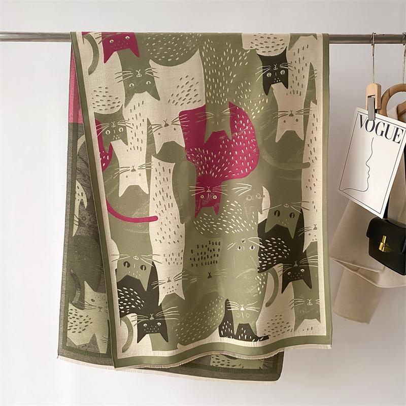 

Милый кошачий зимний кашемировый шарф для женщин, дизайнерские шали и накидки, женский шейный платок, шарф-снуд, большой пончо, эшарп