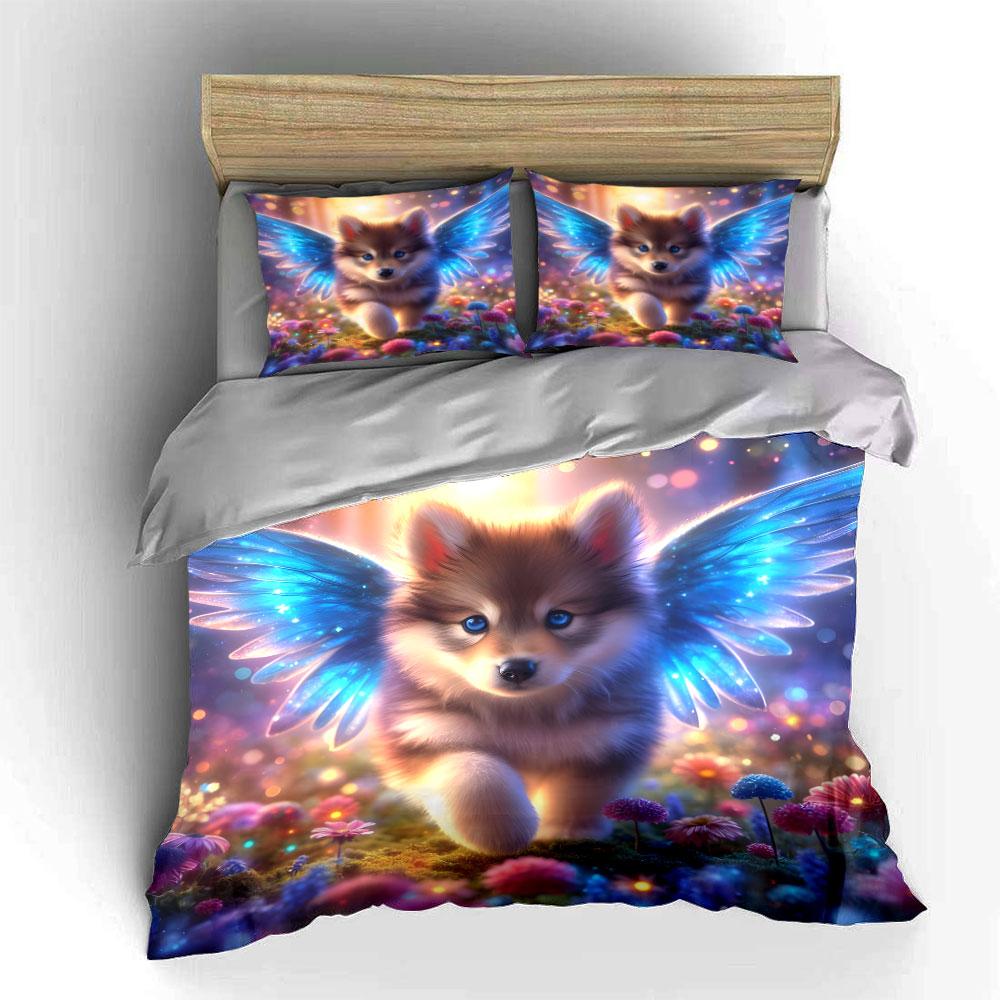 Fantasy Puppy With Magical Wings Kid'S And Adults' Bedroom Decor, Exquisite Three-Piece Bedding Set Gift