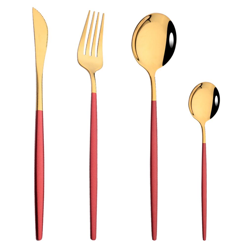 Rose Gold Mirror Cutlery Set Fruit Forks Spoons Dessert Knives Wedding Dinnerware Stainless Steel Flatware Dinner Tableware Set
