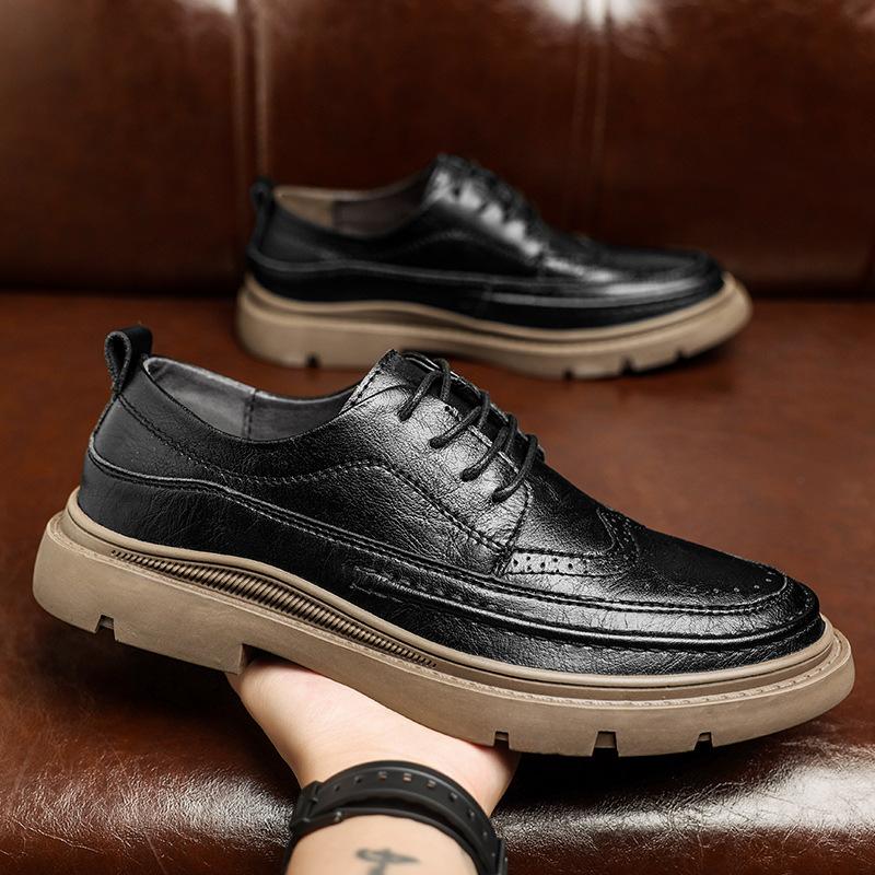 Brock men's shoes retro versatile casual leather shoes men's breathable suit business tooling derby shoes trendy leather