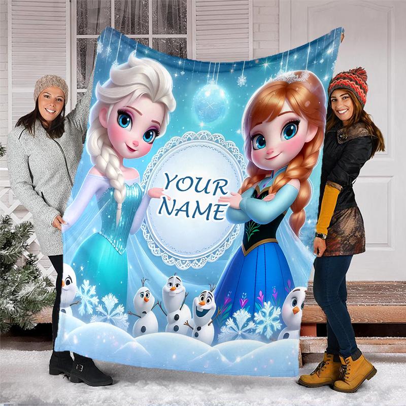 Customizable Frozen Throw Blanket – Personalized Name, All-Season Cozy Snug Blanket, Machine Washable, Personalized Blanket