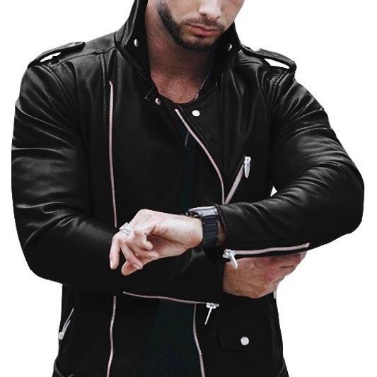 New brown autumn and winter European and American fashion leather jacket men's large size zipper locomotive leather jacket jacket