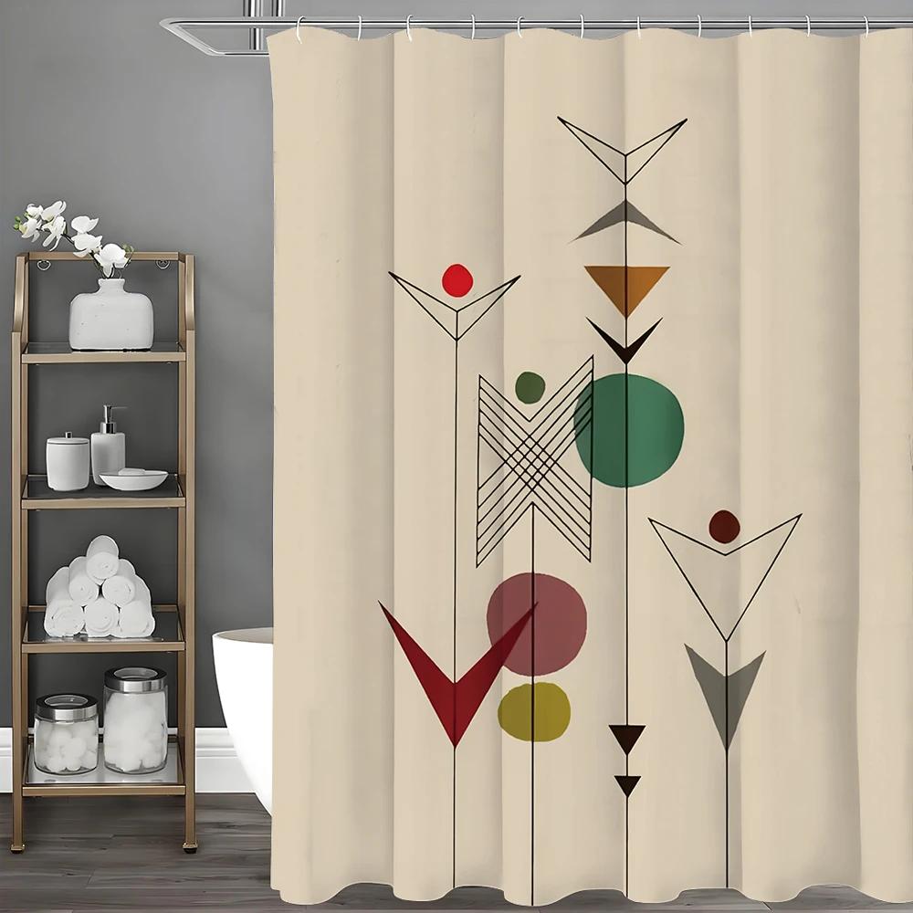 Abstract Geometric Minimalist Shower Curtain, Bathroom Decorative Shower Curtain, Waterproof Shower Curtain with Hooks