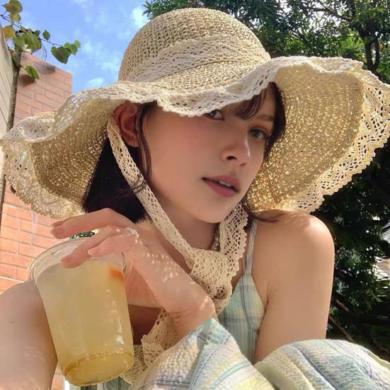 Summer Fisherman Hat, Hollow Straw Weaving Large Brim Beach Hat, Foldable Portable Rainbow Color Basin Hat