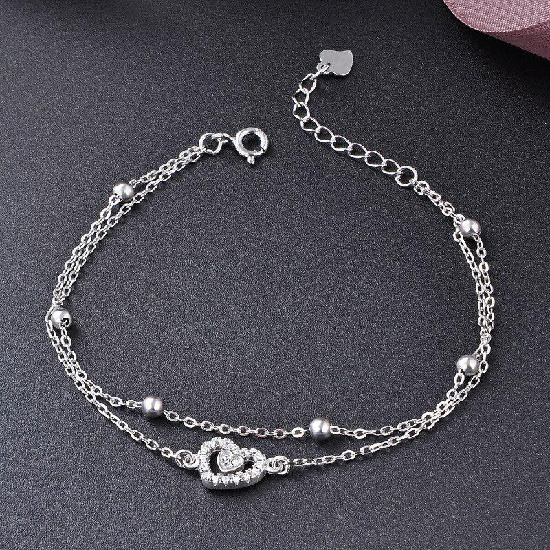 

Браслет Tancision из стерлингового серебра 925 пробы для женщин в форме сердца с цирконием и бусинами, двухслойные браслеты-цепочки, свадебные ювелирные изделия, подарок