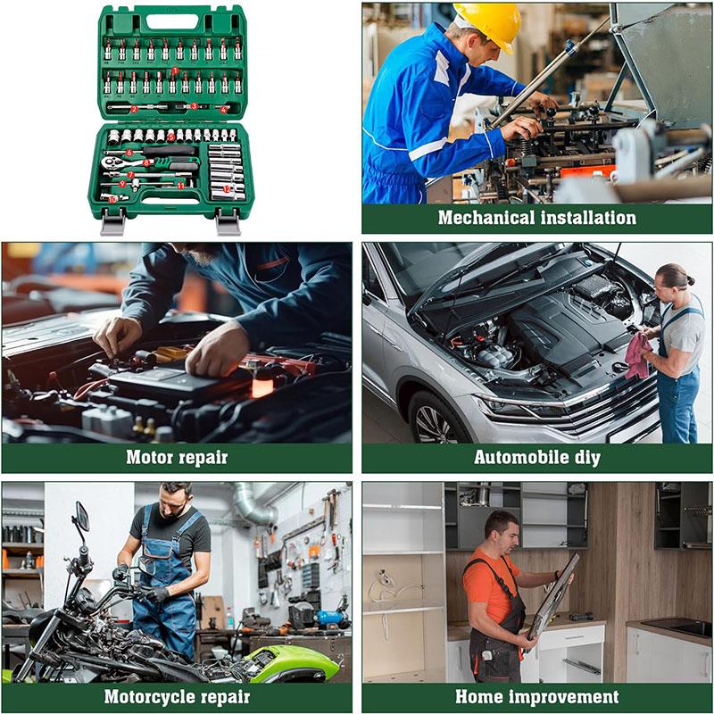 46/53 pcs Drive Socket Ratchet Wrench Set Reversible Ratchet with S2 and CR-V Sockets Household Automotive Repair Ki