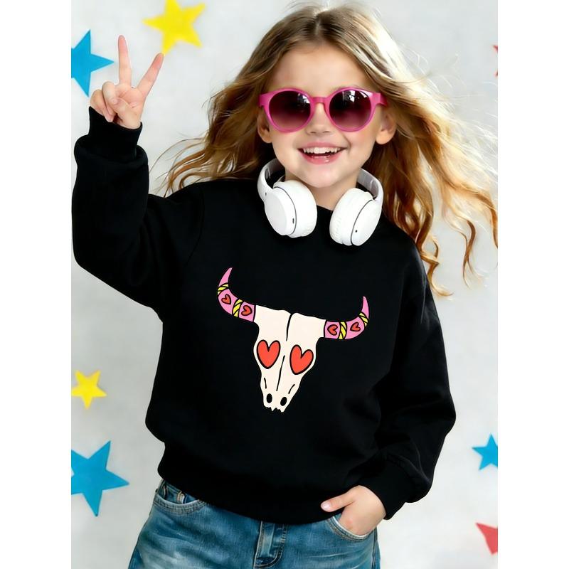 European sizes Cute Cow Head Print Kids' Spring Lightweight Round Neck Sweatshirt, Comfortable Outdoor Wear for Children Aged 0-3 Years