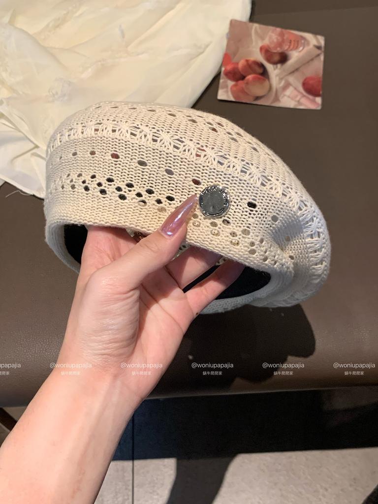 Retro solid color hollow thin beret women's new summer literary and versatile painter hat fashion octagonal hat