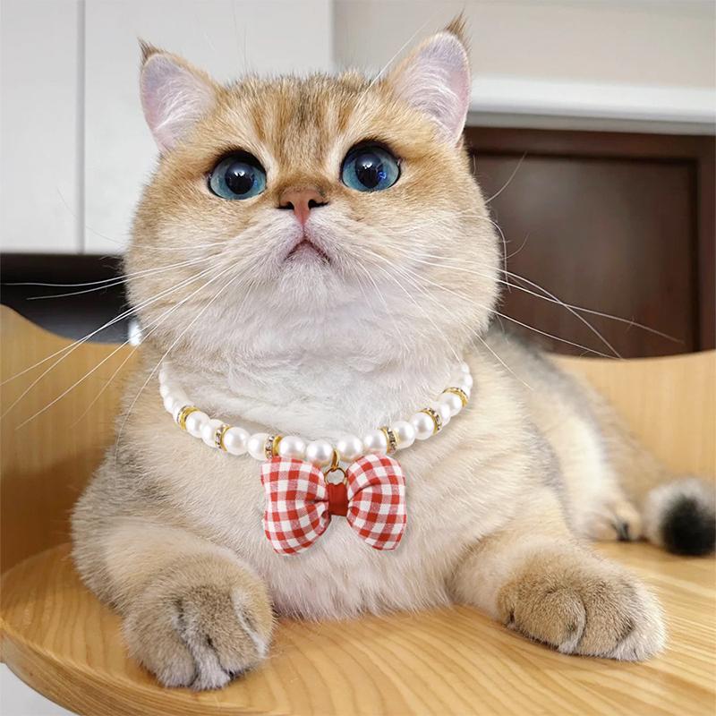 Creative Cat Dog Simulated Pearl Collar Pet Necklace  Bow Pet Necklace Adjustable Puppy Kitten Necklace Pet Supplies