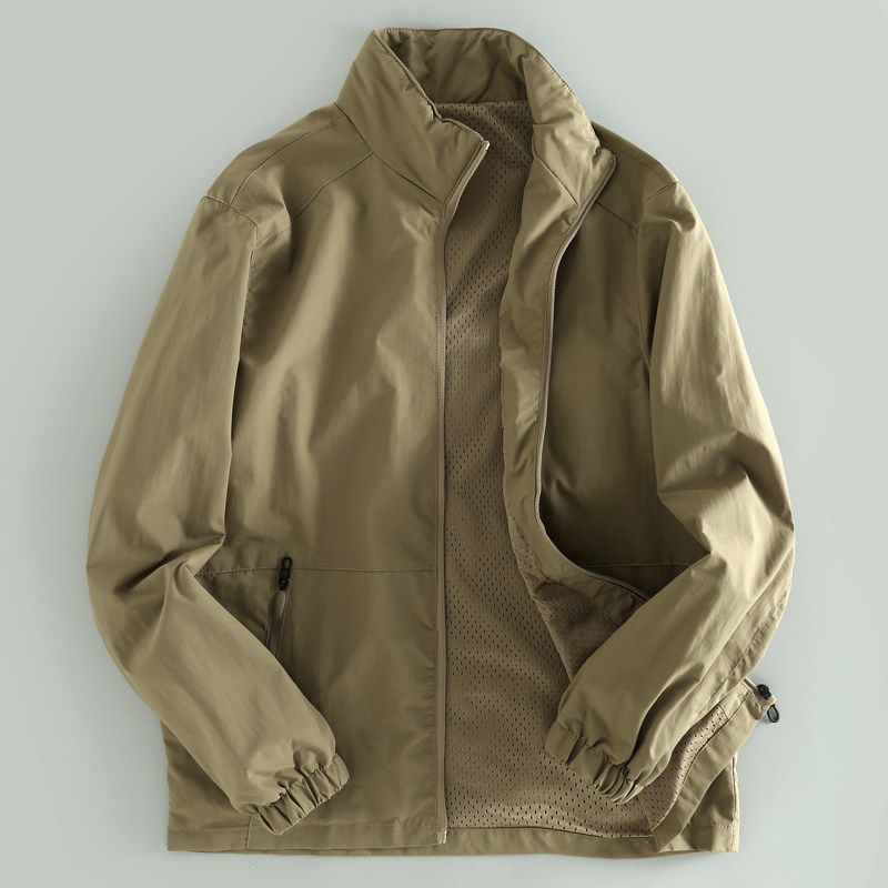Good Goods ~ ODM Company Produces Big Brand Cattle Goods Foreign Trade Cut the Tag off Outdoor Leisure Stand Collar Thin Men s Jacket Khaki M