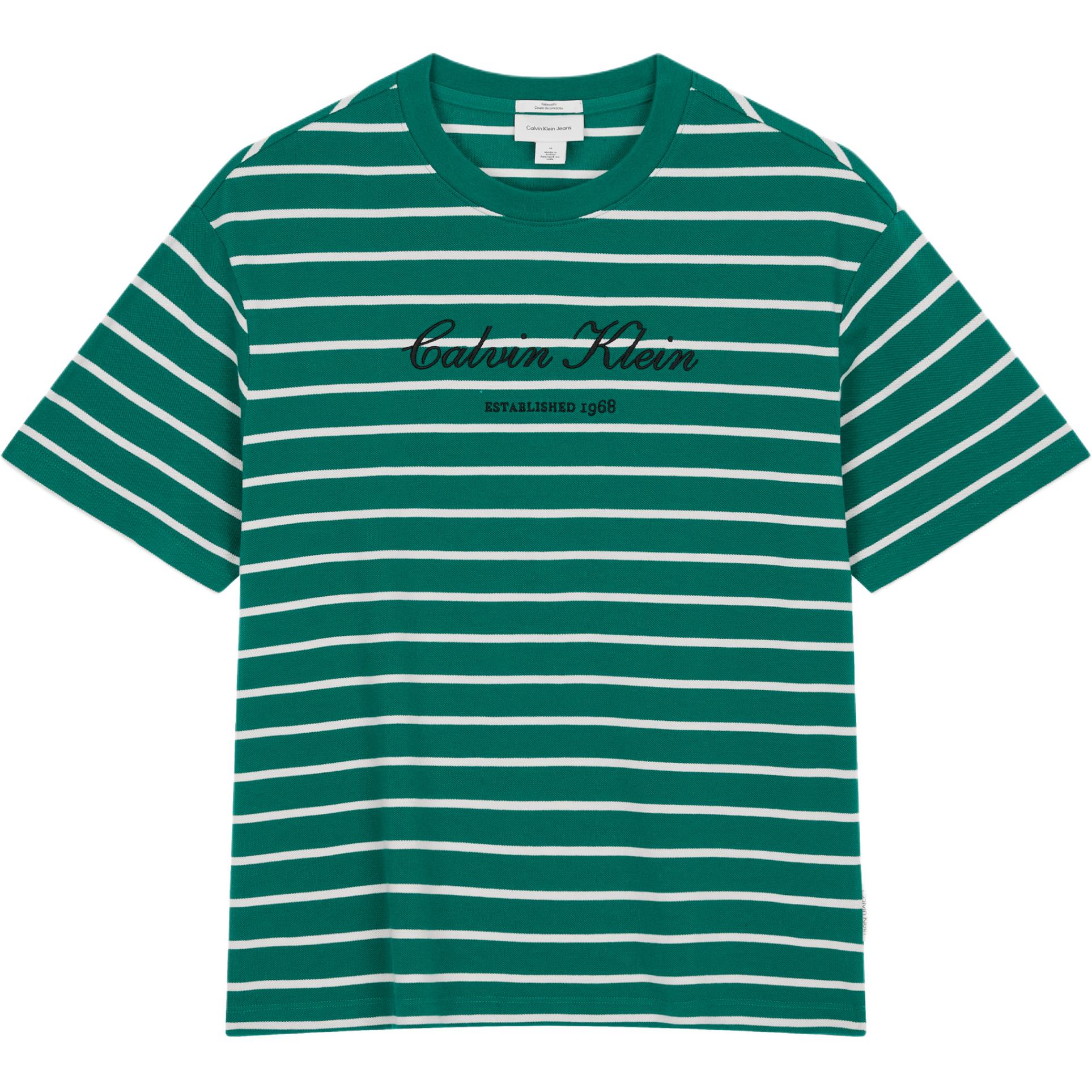 Calvin Klein Embroidered Crew Neck Striped Short Sleeve T-Shirt Men tops 4RF204G-L4G S