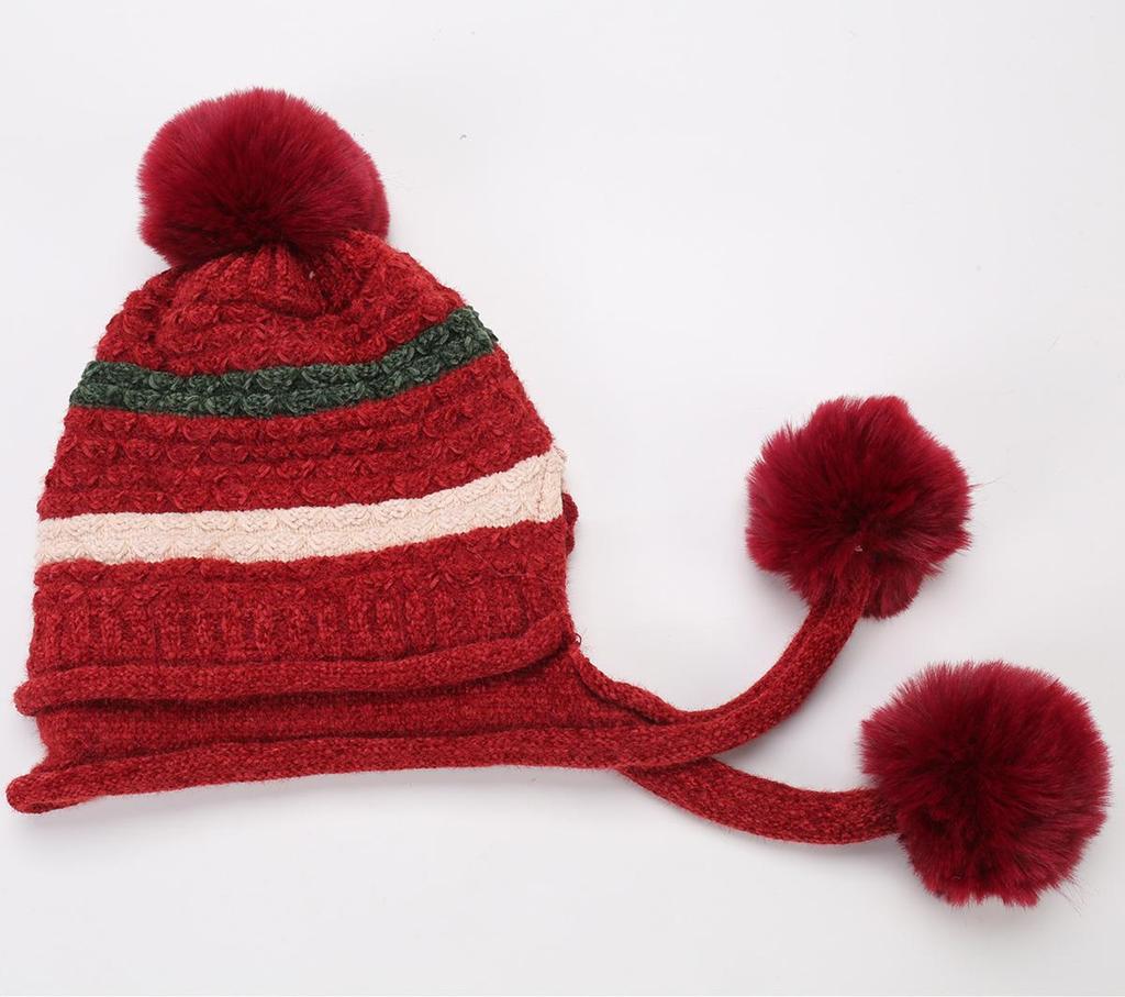 Autumn Winter Plush Warm Three Ball Knitted Hat Chenille Soft Women's Wool Hats