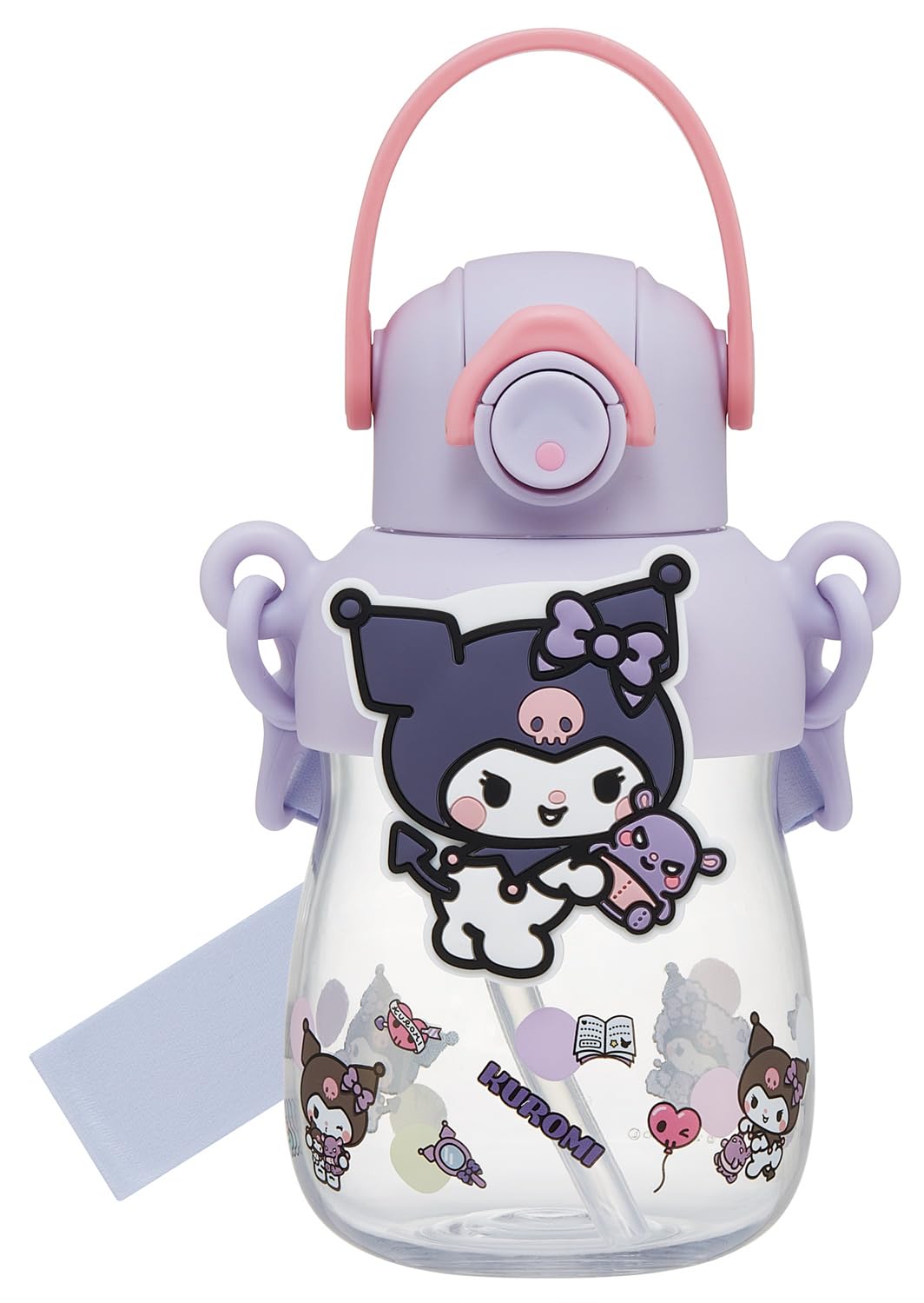 Скейтбордист Резиновый Талисман Защелка для Соломинки Наплечный Sanrio Любовь Каждая Бутылка, 650 мл, Открытие Одним Нажатием, Функция, Ручка, Ремешок, Куроми, День, PRMC7ST-A