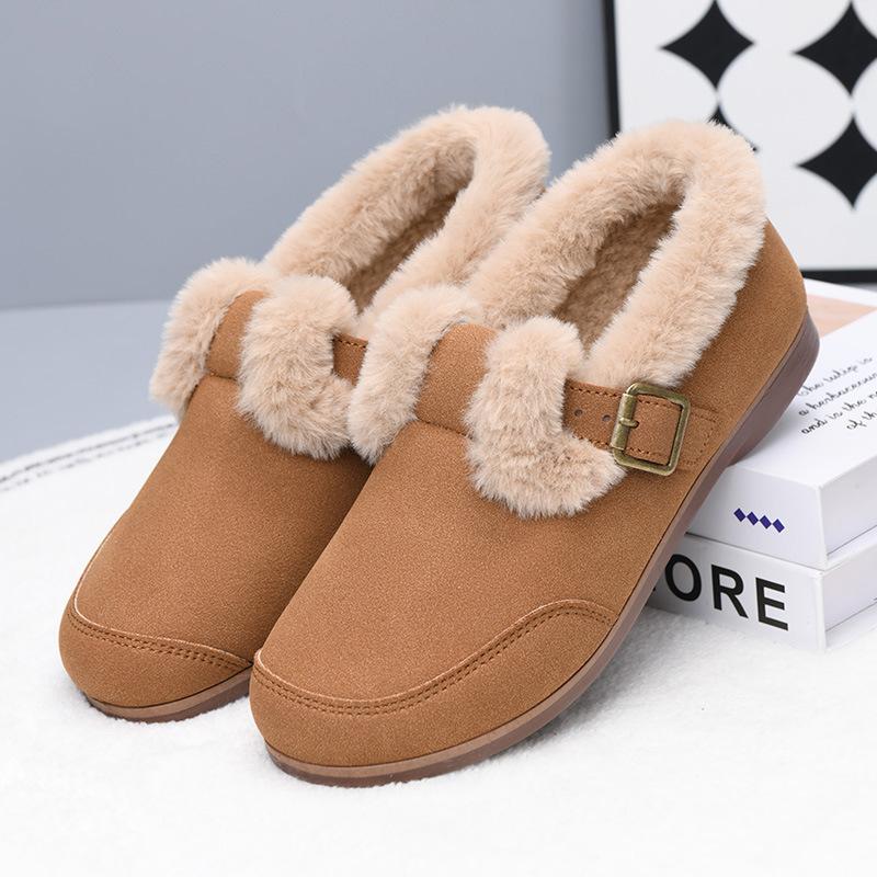 Winter New Retro Velvet Round Head Flat Bottom One-pedal Thermal Shoes Women's Matte Lamb Wool Cotton Shoes