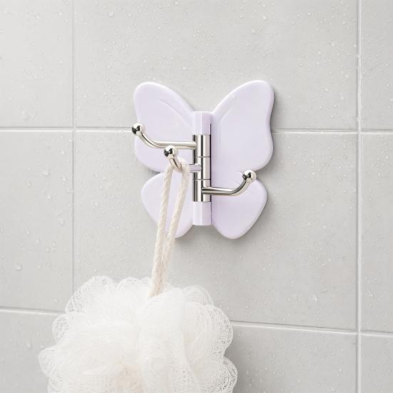 4PCS Butterfly Rotating Self Adhesive Hook, 3-Hook 270 Swivel Design, No Drill Wall Mount Storage Hooks, for Hanging Towels Keys Bags Hats