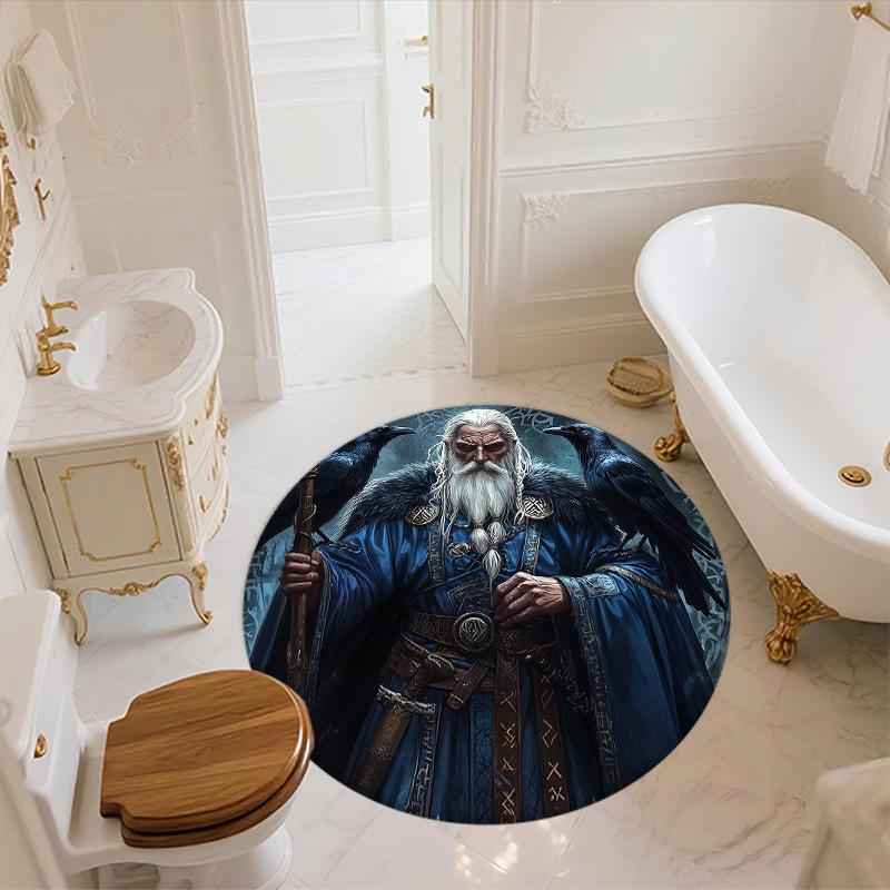 Viking Figures,Round Area Rug,Carpet Rug for Living Room Bedroom Sofa Playroom Decor,Non-slip Floor Mat