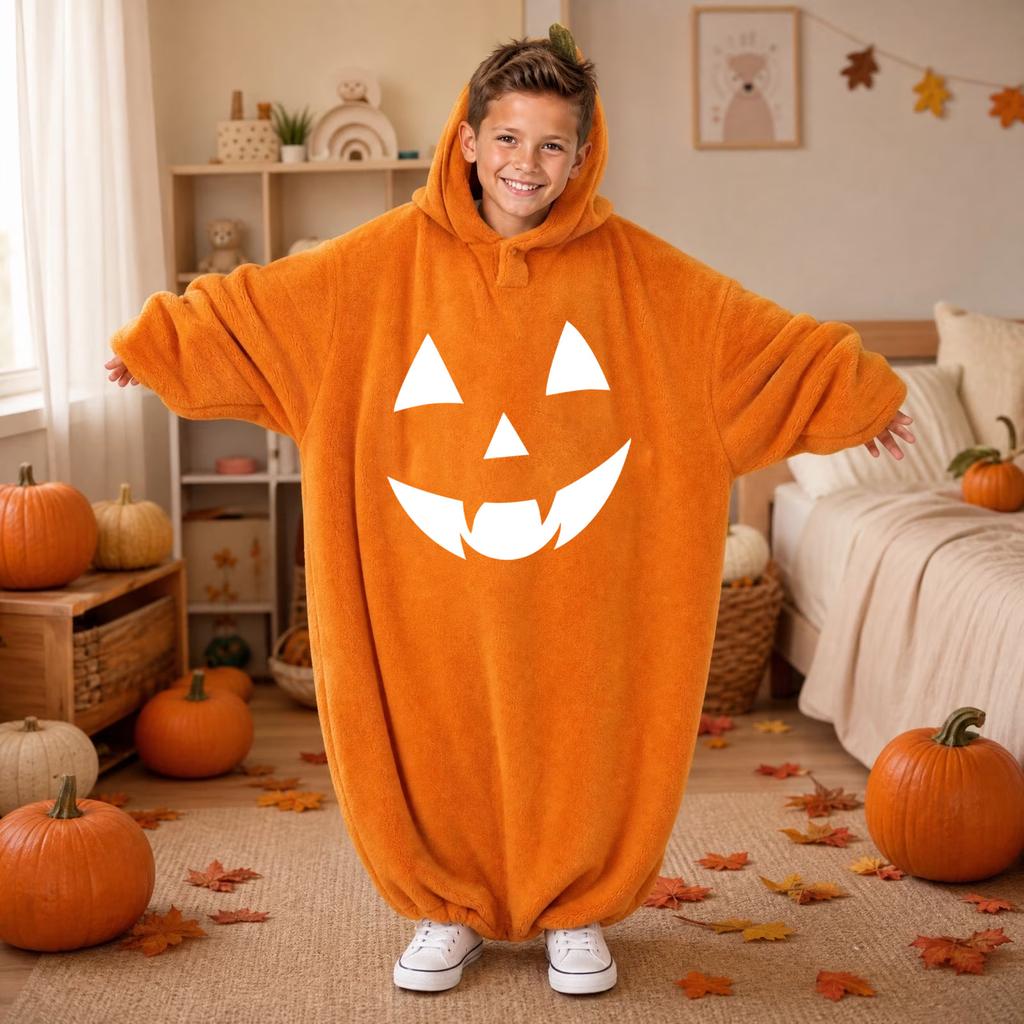 Kids' Halloween Printed Flannel Romper Pajama Set for Loungewear