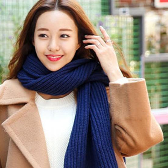 Unisex Scarf Solid Color Knitted Autumn Winter Japanese Korean Style Knitting Scarf for Dating