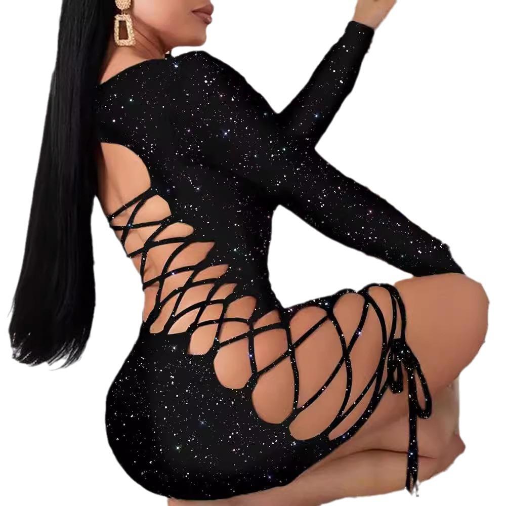 

2025 НОВАЯ мода для женщин с леопардовым принтом, открытая спина, облегающее клубное платье на шнуровке XL чёрный