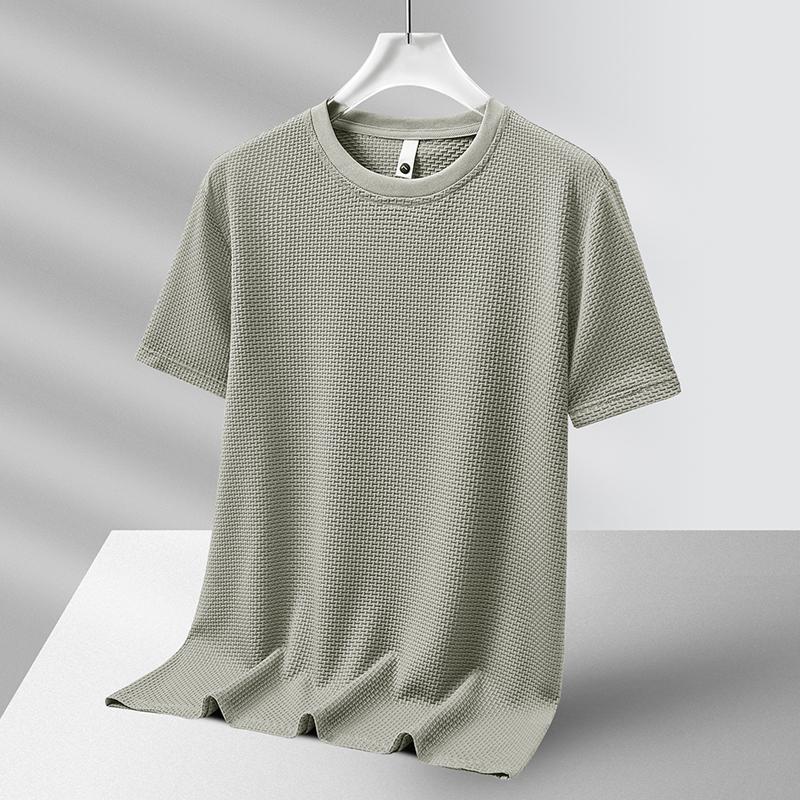T-shirt a maniche corte in rete per giovani uomini, estiva, ad asciugatura rapida, in seta ghiacciata, sportiva, versatile, a mezza manica