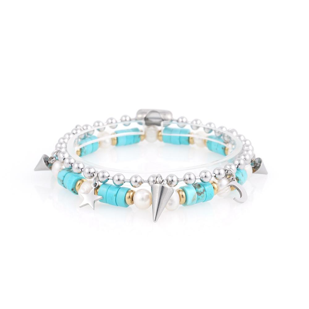Jbans Classic Pearl Gold 999 Rondelle Skb Multi Pendant 1053 Chain Bracelet Set (C2401-Se342_Skb)