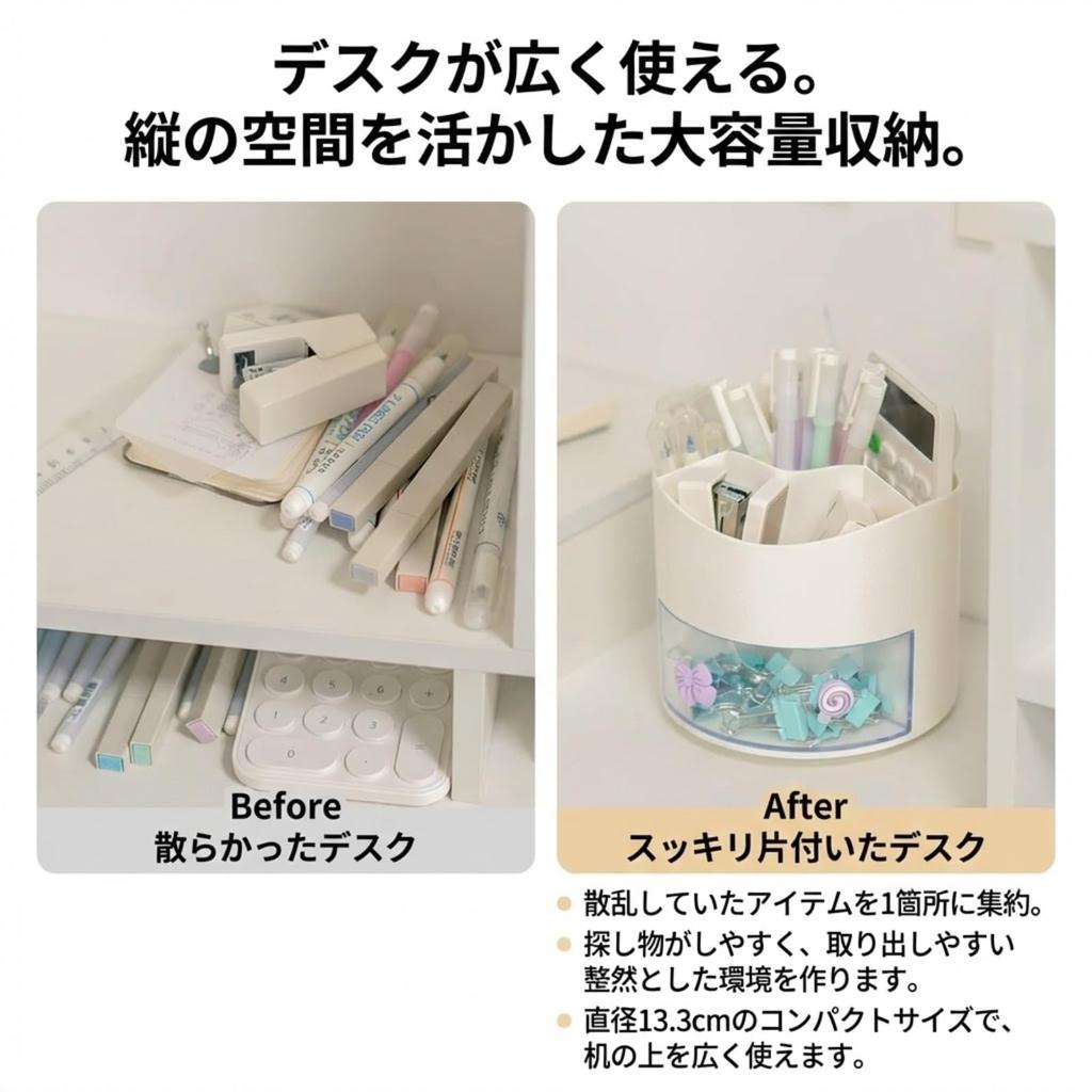AQUALOACH Pen Rotating Desktop Pen Desk Organizer with 5 Large for Makeup Stylish Storage Box Holder, 360-Degree Storage, Stand, Drawer, Compartments,