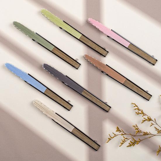 Vintage Baumwoll-Faltfächer Muschelform Bambusrippen Handfächer Tragbarer Sommer-Stofffächer Dekoration Partyzubehör