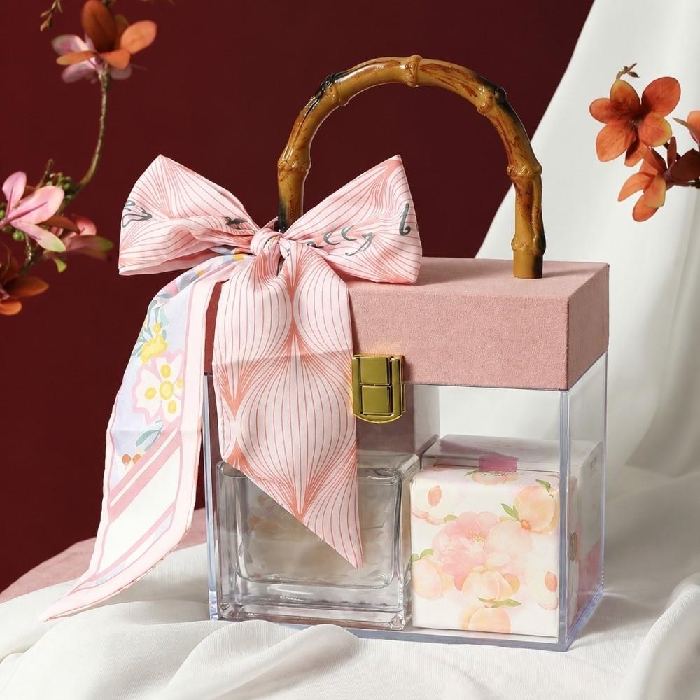 with Bamboo Handle Hand-Held Gift Box Velvet Gift Box Wedding Souvenirs Party Candy Packaging
