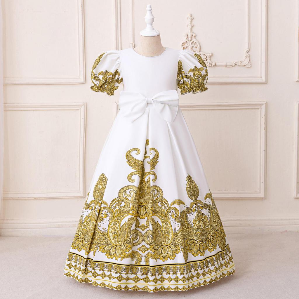 Middle Eastern Long Sleeve Puff Ball Gown Holiday Dress