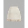 High-Waisted A-Line Tassel Hem Faux Suede Mini Skirt