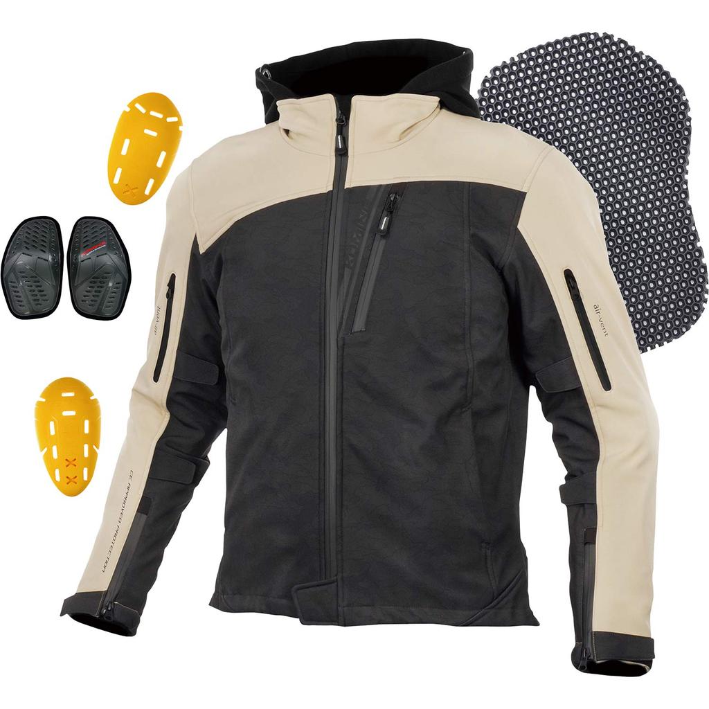 KOMINE Motorcycle Protective Soft Shell Winter Parka Deep Olive L For and Spring CE Standard Level 2 Stretch Material Windproof Protector JK-590